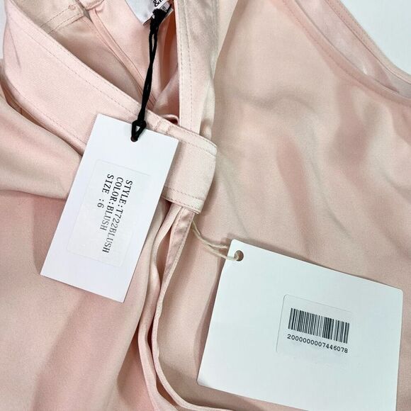 Iris & Ink Blouse Womens 2 Blush Pink Satin Sleeveless Tie Neck Keyhole Back NWT - Picture 8 of 10